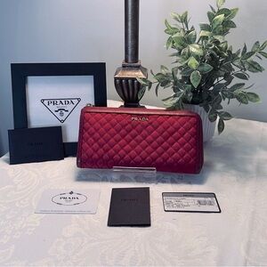 Prada Tessuto Zip-Around Quilted‎ Wallet – Ibisco (Fuchsia Pink) All Inclusive